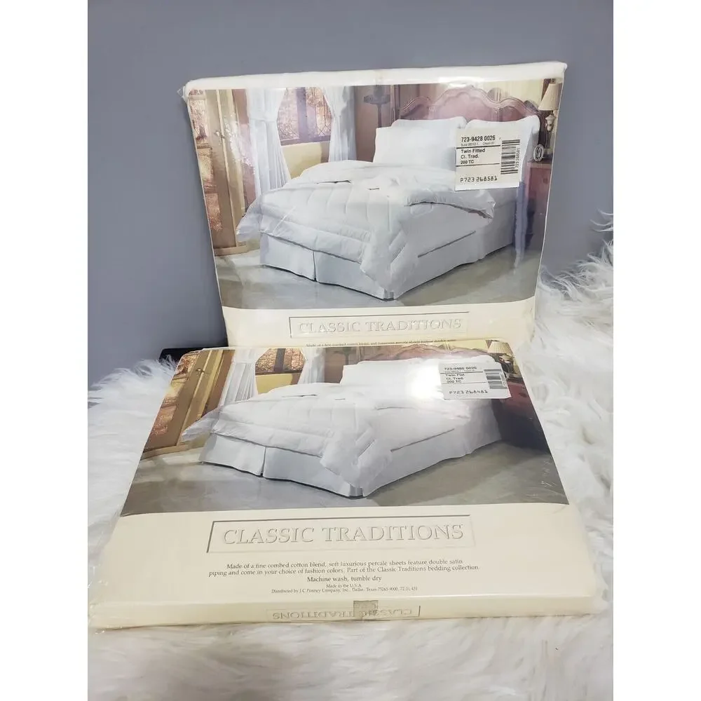 NEW Vintage Classic Traditions CREAM off‎ white flat & fitted sheet cotton 200